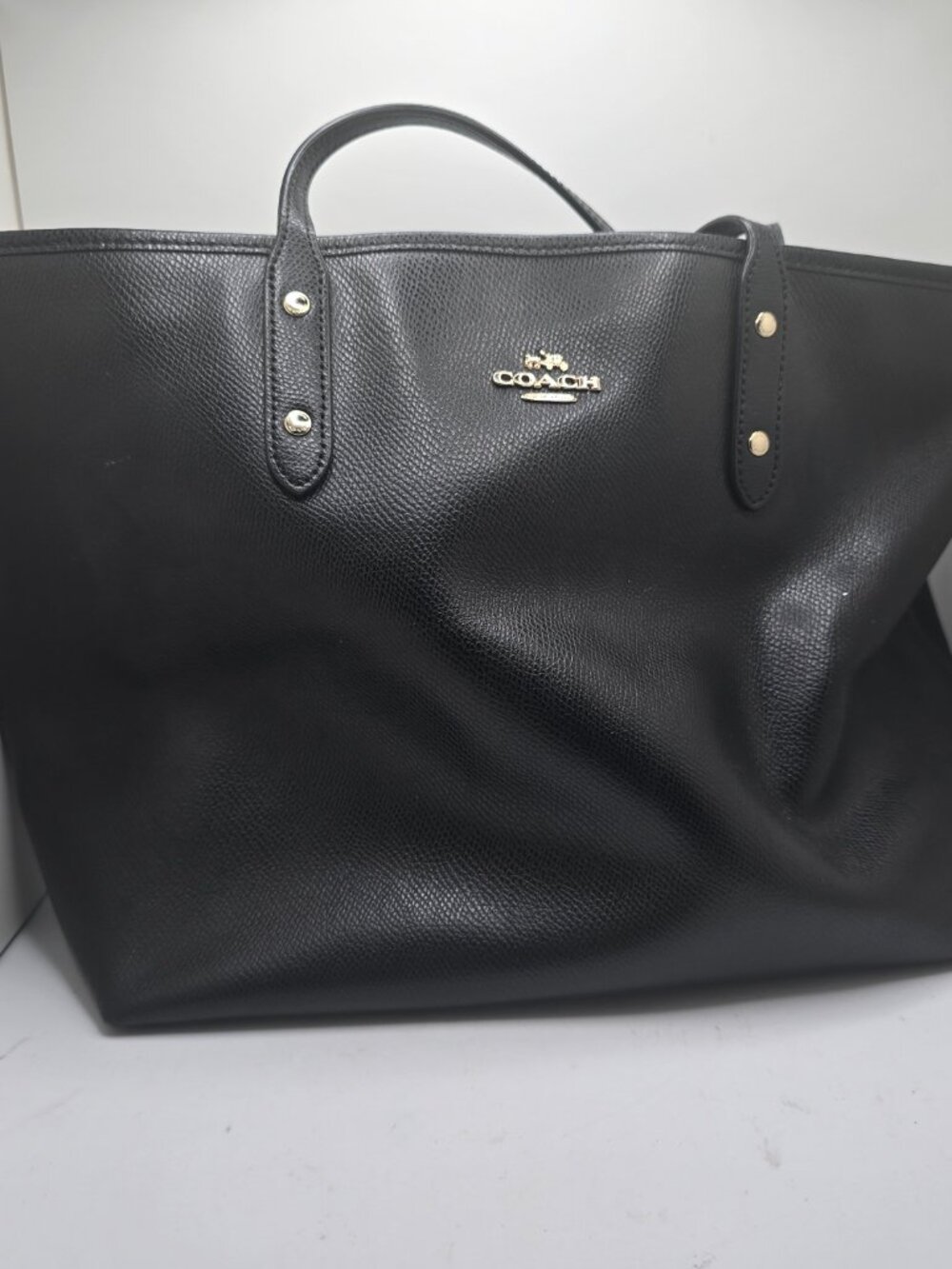 COACH Black Pebbled Leather Market Tote Large Shoulder Bag Gold Hardware